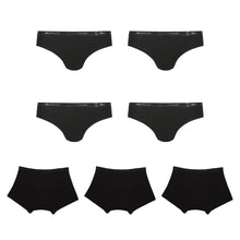 Load image into Gallery viewer, Modibodi Classic Boyshort and Classic Bikini 7 Pack Black Mixed