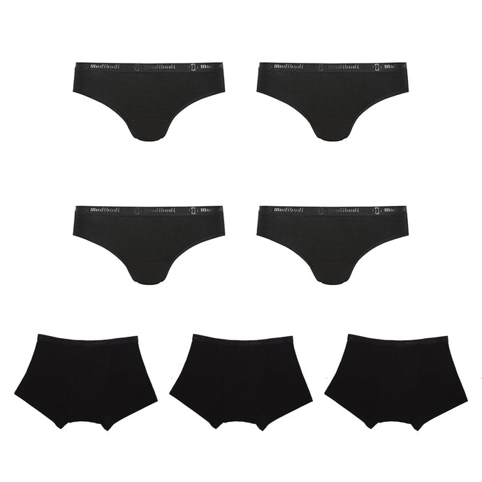 Modibodi Classic Boyshort and Classic Bikini 7 Pack Black Mixed