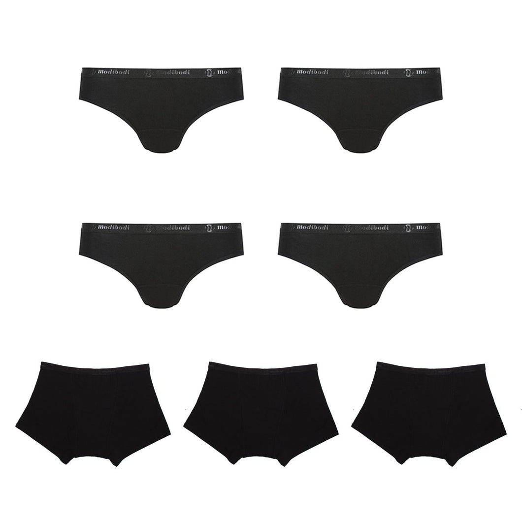Modibodi Classic Boyshort and Classic Bikini 7 Pack Black Mixed