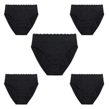 Load image into Gallery viewer, Modibodi Sensual Hi-Waist Bikini 5 Pack Black Heavy-Overnight Flatlay