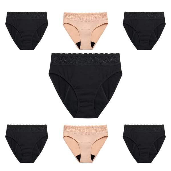 Modibodi Sensual Hi-Waist Bikini 7 Pack Light-Moderate Flatlay